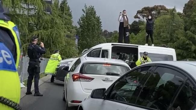 Chaos has broken out at the Melbourne Cup as climate protesters argue with police. Picture: Facebook