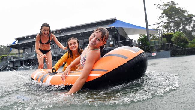 Out having fun at Buderim hockey fields are Letiah Cox, Brooke Barr and Franki Bass. Picture: Patrick Woods.