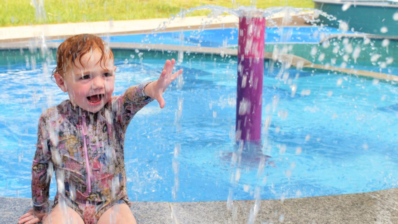 Isla Catlin, 20 months, Yeppoon, kept cool in Central Queensland's 40+ degree heatwave by taking a dip at Rockhampton's 2nd World War Memorial Aquatic Centre on Thursday, March 3, 2022.