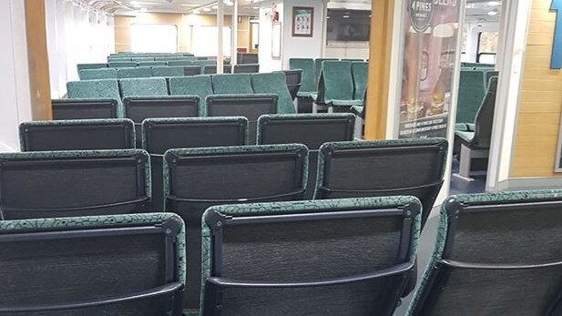 An empty Manly Ferry on Tuesday morning, but transport officials are sticking with the existing timetables even though patronage down up to 70 per cent. Picture: Facebook