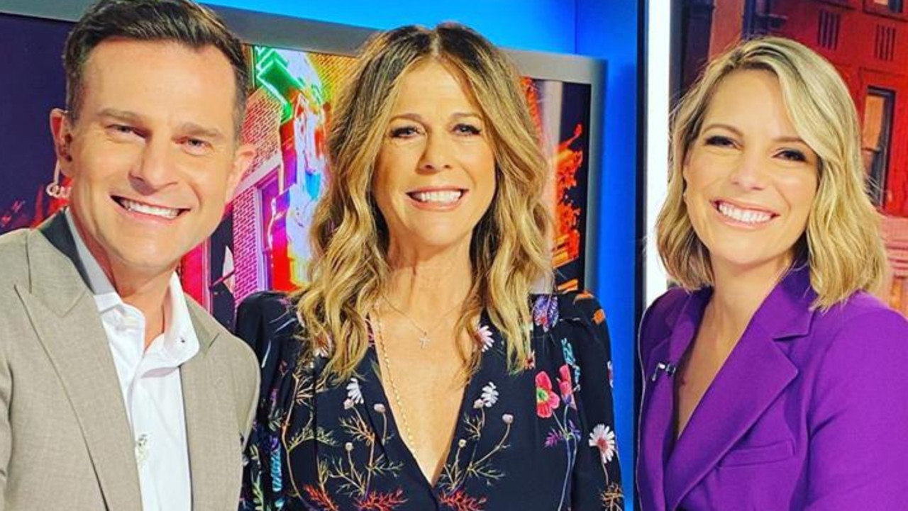 Today Extra hosts David Campbell and Belinda Russell with Rita Wilson on Monday. Photo: @davidcampbell73