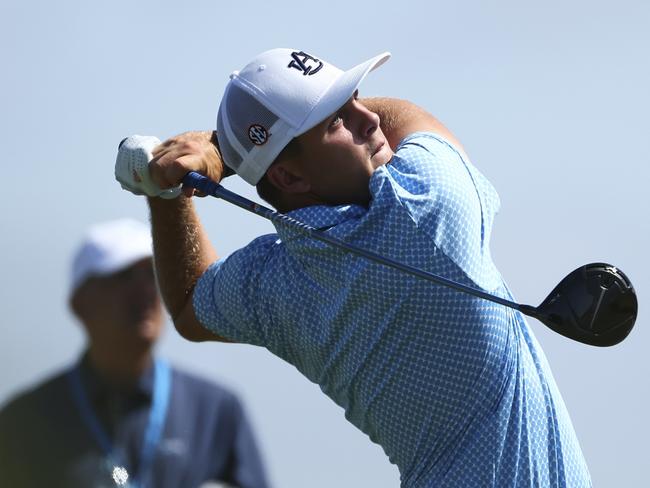 CARLSBAD, CALIFORNIA - MAY 29: Josiah Gilbert of the Auburn Tigers tees off against the Florida State Seminoles in the championship match during the Division I Men's Golf Championship held at Omni La Costa Resort & Spa on May 29, 2024 in Carlsbad, California.  (Photo by C. Morgan Engel/NCAA Photos via Getty Images)