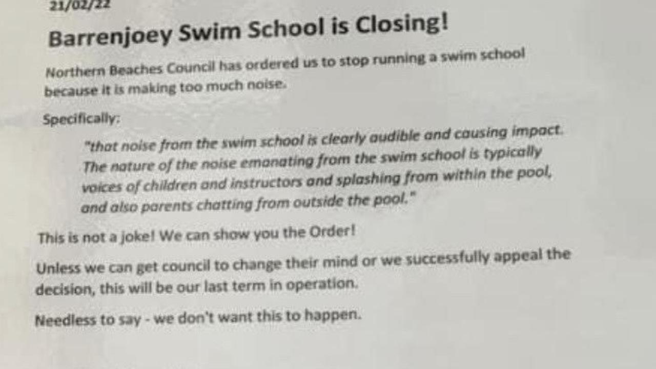 Barrenjoey Swim School fermée suite à une plainte pour bruit