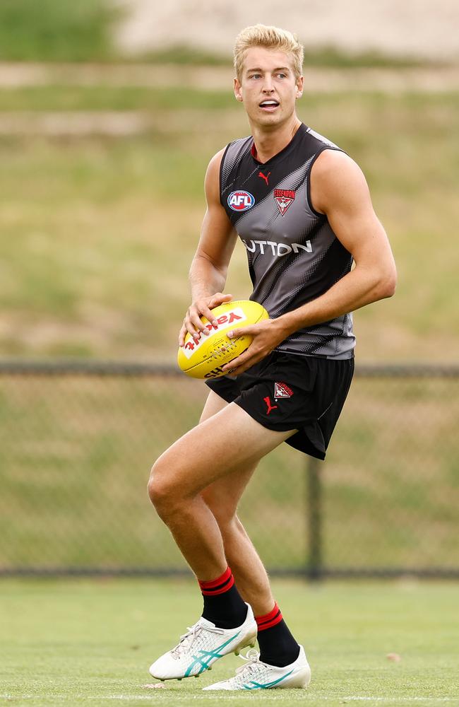 Nick Bryan is aiming to become a first-choice ruck for the Bombers this season. Picture: Michael Willson/AFL Photos via Getty Images.