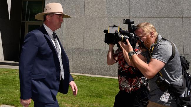 Barnaby Joyce on his way to his explosive media conference. Picture: Getty Images