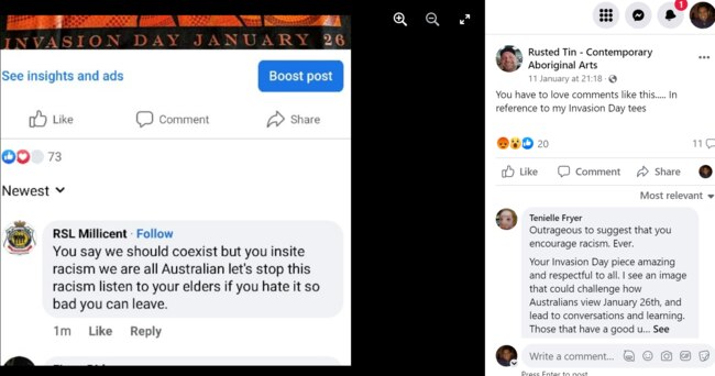 Scott Rathman posted a screenshot of the offensive comment. Picture: Supplied