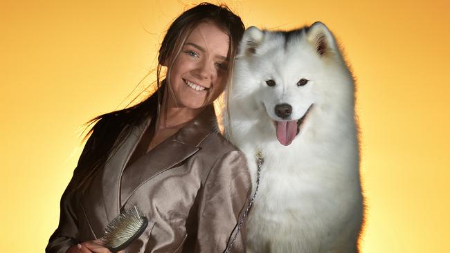 Destiny with Panda the Samoyed. Picture: Tony Gough