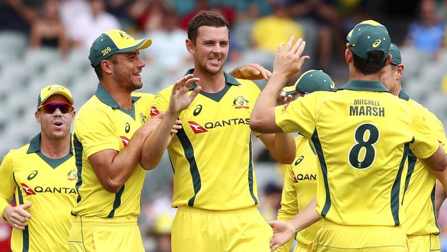 CRICKET - One Day International ODI - Australia v England at Adelaide Oval. Another wicket for Josh Hazlewood - Jos Buttler caught CW Tim Paine for a duck. Picture Sarah Reed