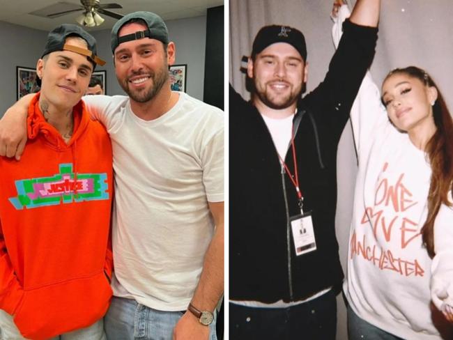 Scooter Braun and Justin Bieber and Ariana Grande.