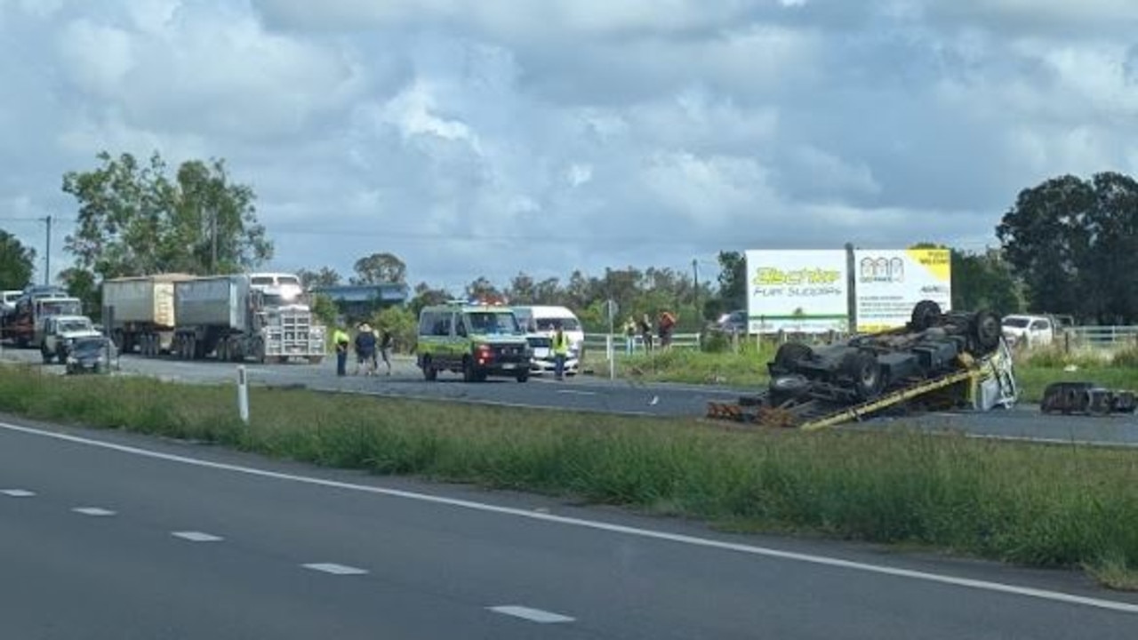 Inbound lanes of the Warrego Highway are closed at Hatton Vale, west of Brisbane, after an accident that left a man trapped.