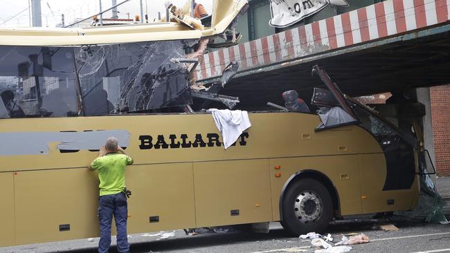 A bus crashed into the Montague St bridge in February last year. Picture: Hamish Blair