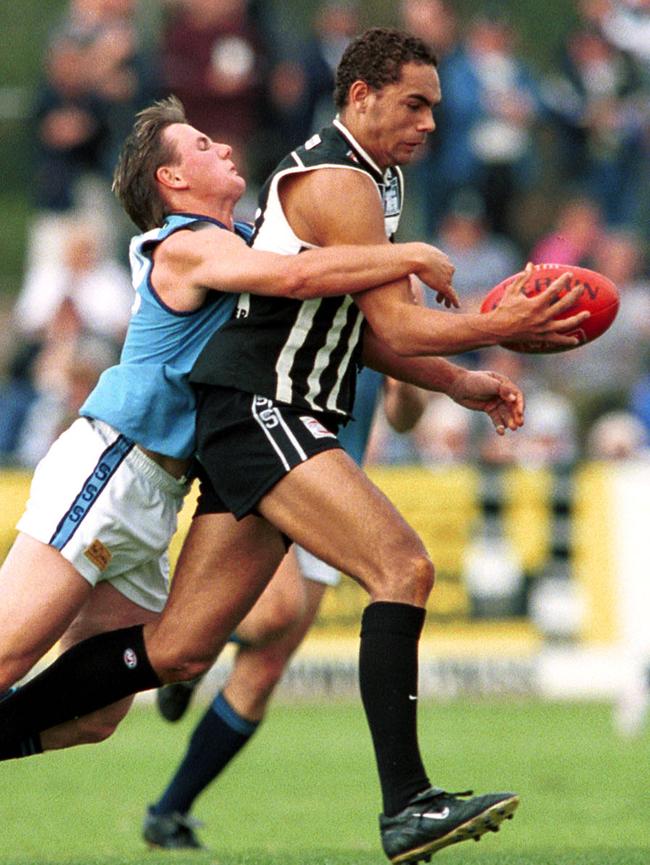 A slender Shaun Burgoyne in action for Port Adelaide in the SANFL against Sturt in 2001.