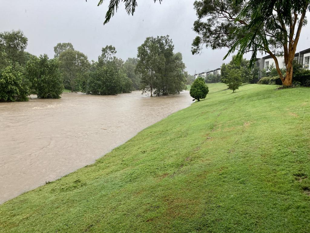 Flooding along Kedron Brook bikeway. Picture: Sean Callinan