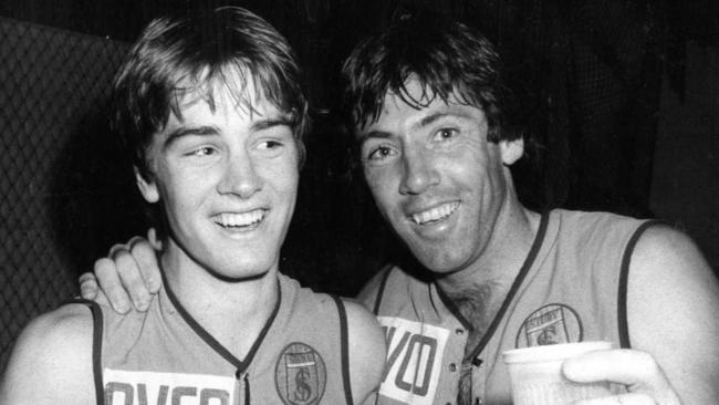 Peter Motley with another former Sturt great Rick Davies.