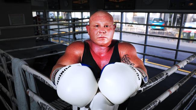 Former NRL bad boy and ex-bikie Anthony Watts pictured at training in Nick Midley's Kingscliffe Boxing Stables, Casuarina. Pictures: Scott Powick