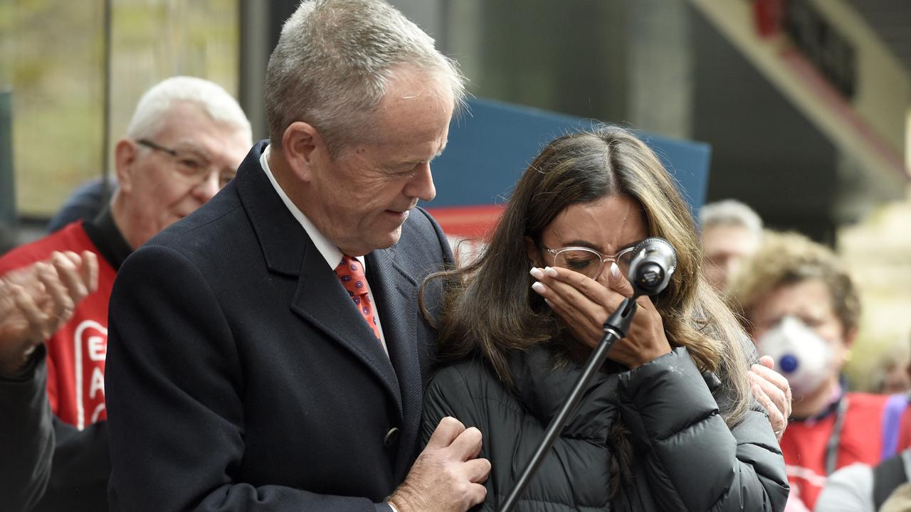 Bill Shorten, shadow minister the National Disability Insurance Scheme, joined protesters outside the agency’s office in Melbourne to object to the Morrison government spending millions of dollars on lawyers to ‘stop people accessing the NDIS’. Picture: NCA NewsWire / Andrew Henshaw