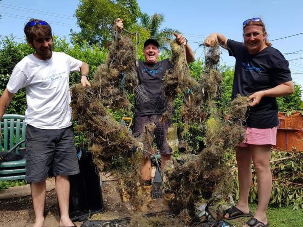 Environmental divers clean up the Gold Coast Seaway. This year they removed 1.75 tonnes from the waterways. Picture: supplied