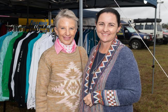 Annette Ahern from Bloomsbury and Rebecca Moran from Yeppoon at the PBR Bull Pit Bull Bash at Dittmann Bucking Bulls in Bloomsbury. August 27, 2022. Picture: Michaela Harlow