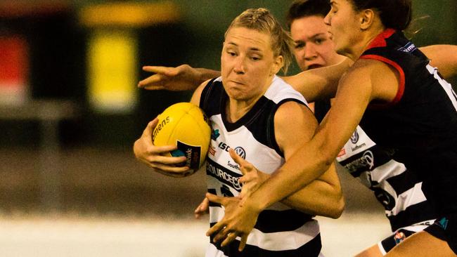 Nicole Campbell, in action against Norwood earlier this season, was one of the Panthers’ best in the clash against West Adelaide on Saturday. Picture: Nick Hook