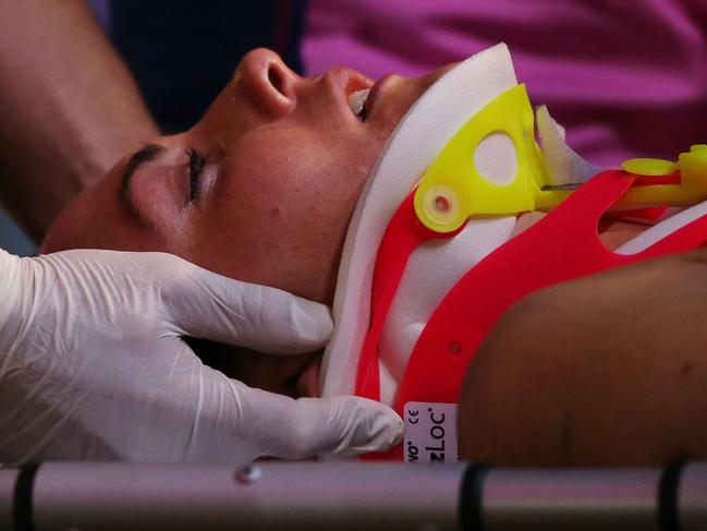 Meg Downie was knocked out cold in an AFLW match between Collingwood and Melbourne Picture: Michael Dodge/AFL Media/Getty Images