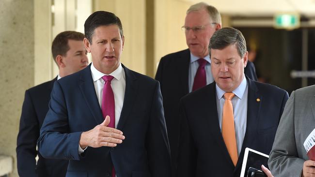 Lawrence Springborg and Tim Nicholls at Parliament House in 2015. Picture: Dan Peled