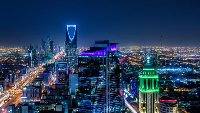 Sunset view over the Riyadh city skyline, Saudi Arabia.