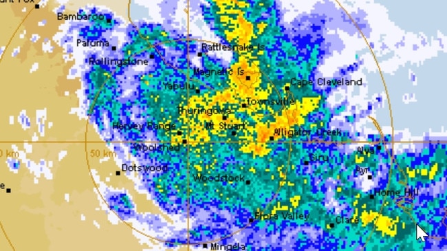 Severe weather including torrential monsoonal rain is battering Townsville resulting in significant surface flooding throughout the city. Picture: BOM