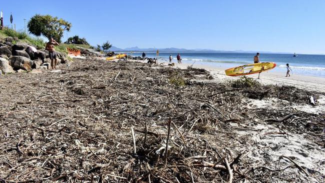 Byron Bay's Main beach and Clarkes beach showing the effects of coastal erosion after high tides in August.