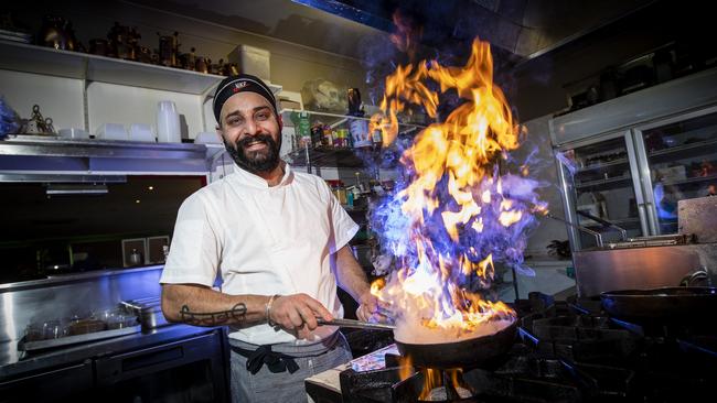 Jarnail Singh of Dawat Indian Restaurant has been preparing free vegetarian meals. Picture: LUKE BOWDEN