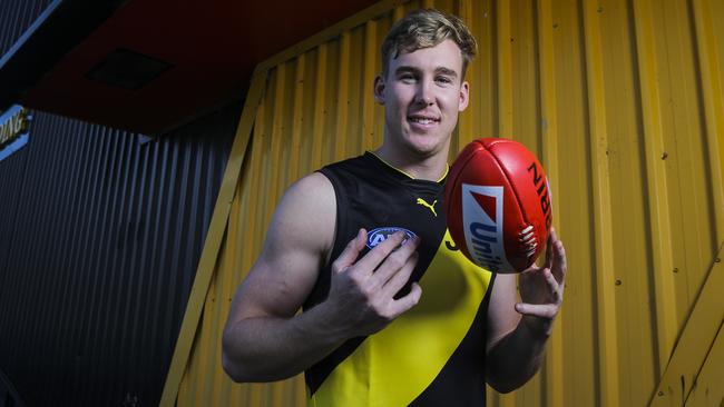 Tom Lynch tries on the black and yellow for the first time. Picture: Wayne Taylor