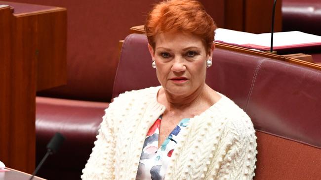 One Nation leader Senator Pauline Hanson in the Senate chamber. Picture: AAP