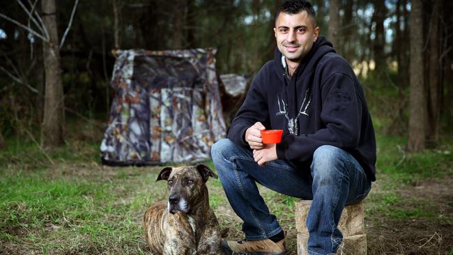 Billy Volonakis with his dog Ned will go bush next month. Picture: Angelo Velardo