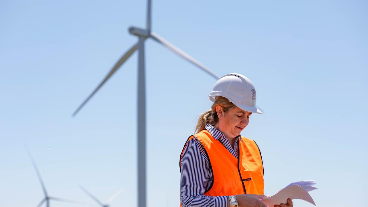 Queensland Premier Annastacia Palaszczuk speaks about the proposed Taron West Wind Farm, proposed to be built at Ironpot. (AAP Image/Russell Freeman)