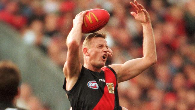 John Barnes flies for a mark in Essendon’s 2000 preliminary final against Carlton.