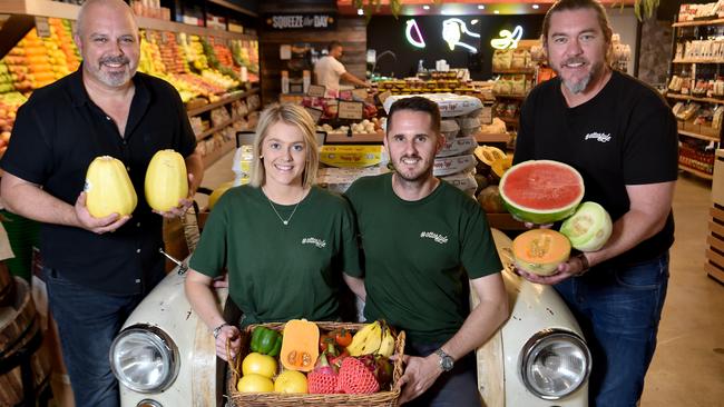 Bob Aumend, Mel Crawford, Harry Crawford and Don Peel at the new Otto's Harvest fresh produce store at Castletown. Picture: Evan Morgan