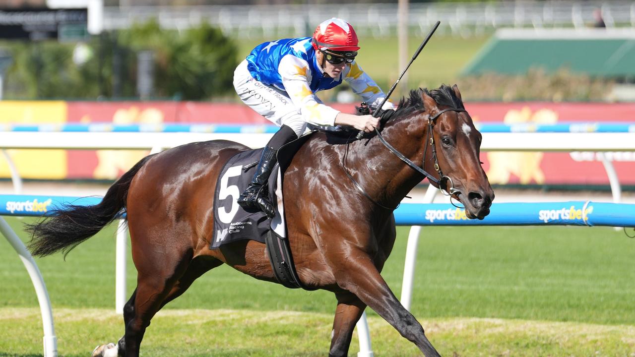 Kaleo recovers after bungling the start to win at Caulfield yesterday. Picture: Scott Barbour/Racing Photos via Getty Images