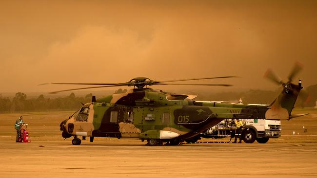 A MRH-90 Taipan helicopter during the summer bushfires in NSW. Picture: Supplied