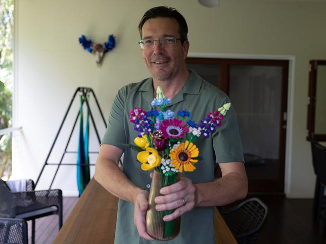 Stav with Lego flowers. Photograph: David Kelly