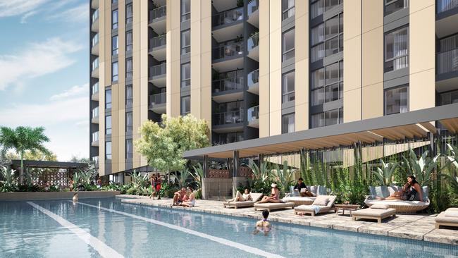 An artist’s impression of the build-to-rent apartment building at Brisbane Showgrounds in Queensland.