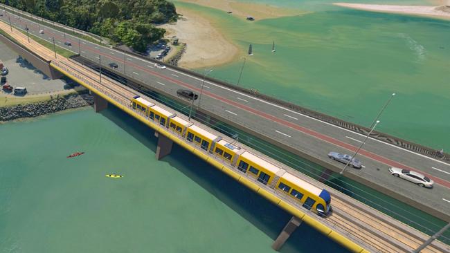 Artist impression of Gold Coast Light Rail Stage 4 between Burleigh Heads and Tugun