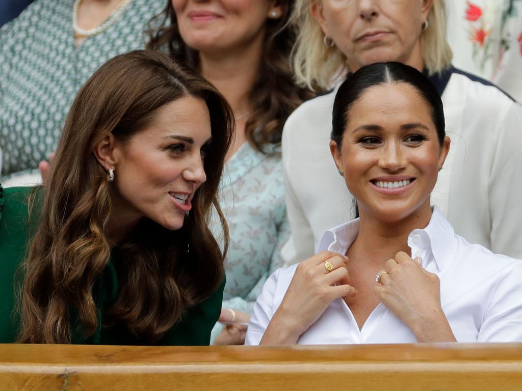 Happier days for Princess Catherine and Meghan Markle at Wimbledon in 2019. Picture: AFP