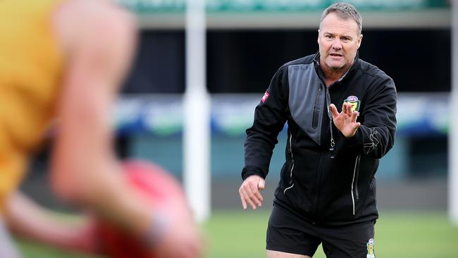 AFL Tasmania’s pathway talent manager Mathew Armstrongduring under-18 training at Blundstone Arena. Picture: SAM ROSEWARNE