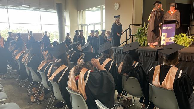 More than 200 Federation University Churchill Campus students celebrated their education milestones at their graduations this week. Picture: Jack Colantuono