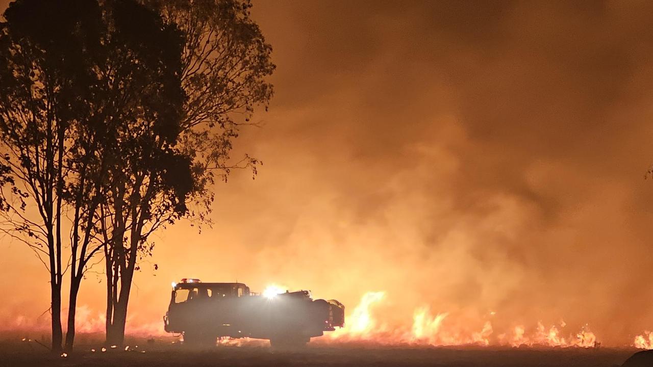 A large, fast-moving grass fire near Chinchilla Tara Road, Tara, has burned through more than 2500 hectares. Picture QFES