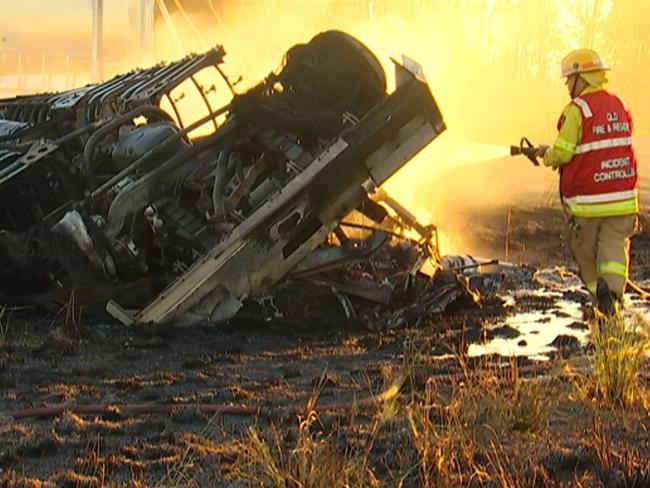 Emergency services at the scene of the fatal truck crash. Picture: 7 News