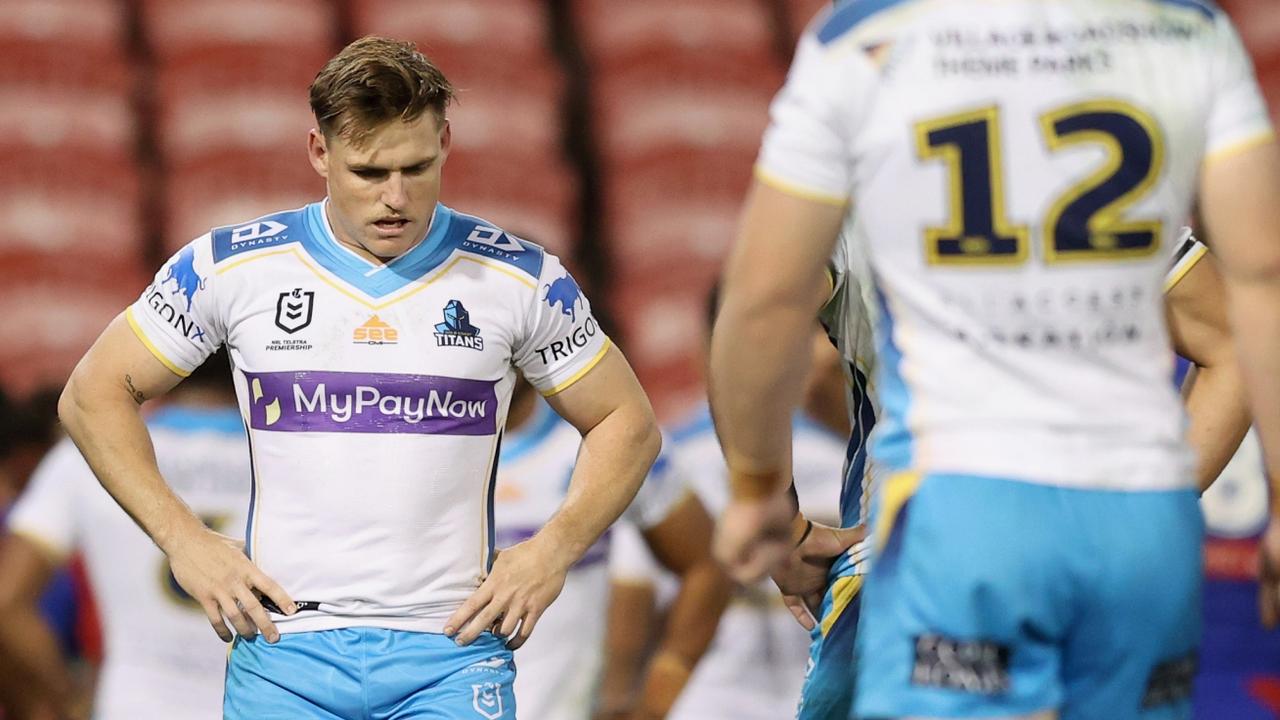 Alexander Brimson and Titans players dejected during the loss to Newcastle. Picture: Ashley Feder/Getty Images