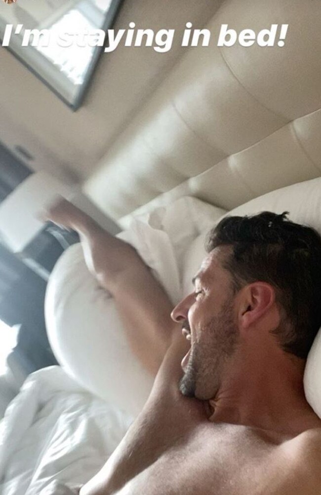 Tim Robards shared that he was staying in bed after watching his wife get ready for Oaks Day.