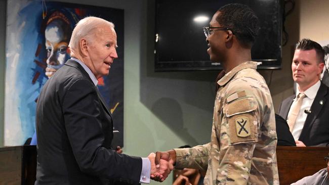 US President Joe Biden greets patrons at Hannibal's Kitchen in Charleston, South Carolina, on Monday. Picture: AFP