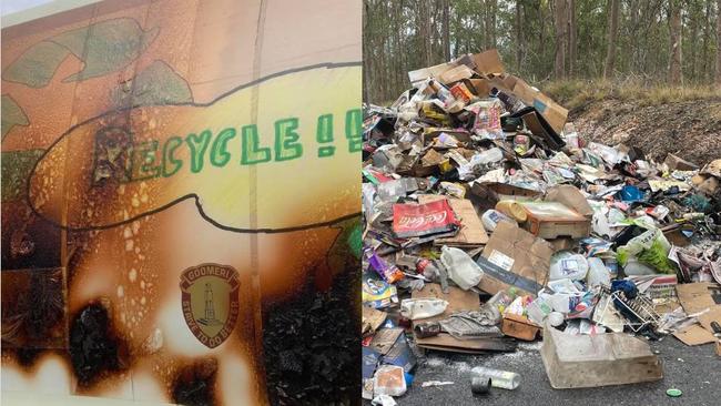 A Gympie garbage truck was forced to dump its load on the road to stop a fire spreading in the truck.