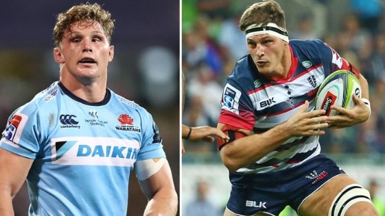 Waratahs captain Michael Hooper (left) and Rebels backrower Luke Jones are the top tacklers in Super Rugby. 